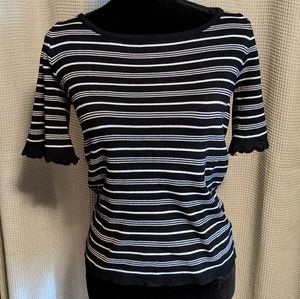 ModCloth flutter sleeves sweater black and white stripes size L